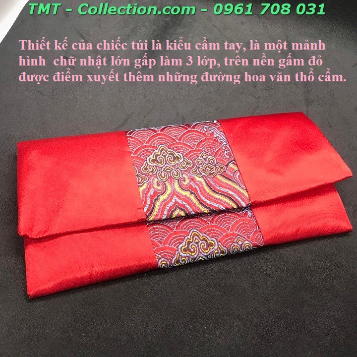 Túi gấm đỏ thổ cẩm lớn đựng tiền - TMT Collection.com