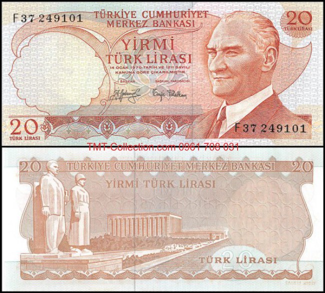Turkey - Thổ Nhỉ Kỳ 20 Lira 1970 UNC