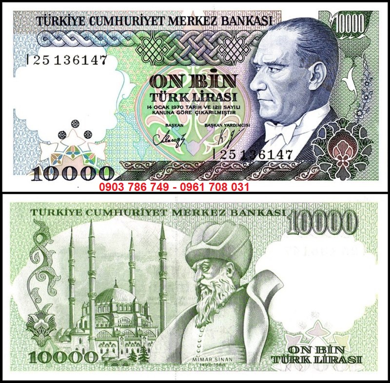 Tiền sưu tầm Turkey 10.000 Lira 1970 UNC