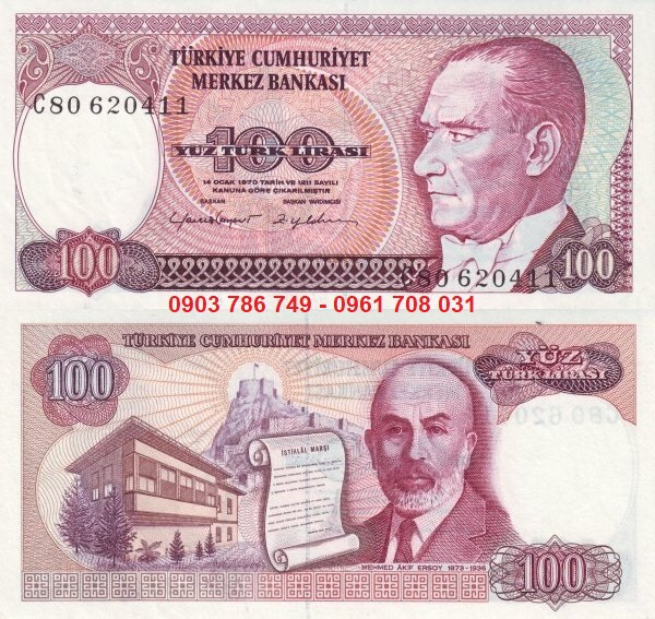 Tiền sưu tầm Turkey 100 Lira 1983-1984 UNC