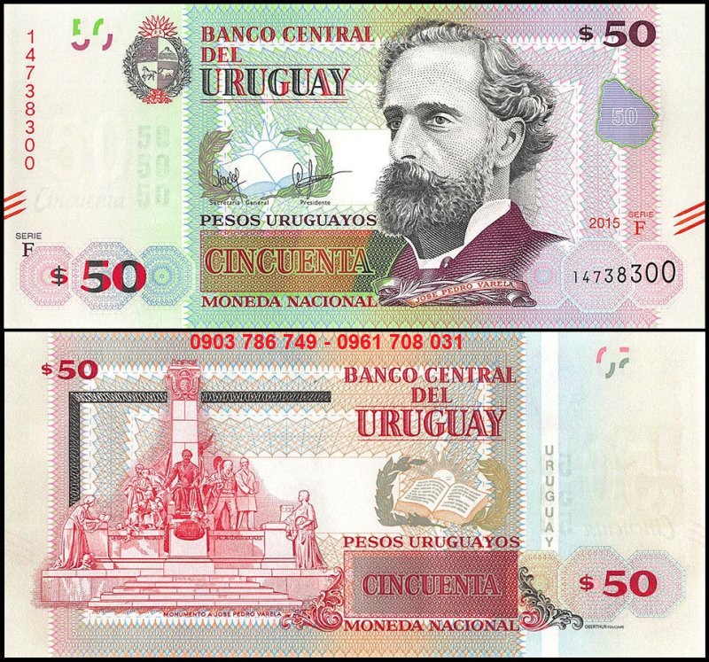Tiền Sưu Tầm Uruguay 50 Pesos 2015 UNC