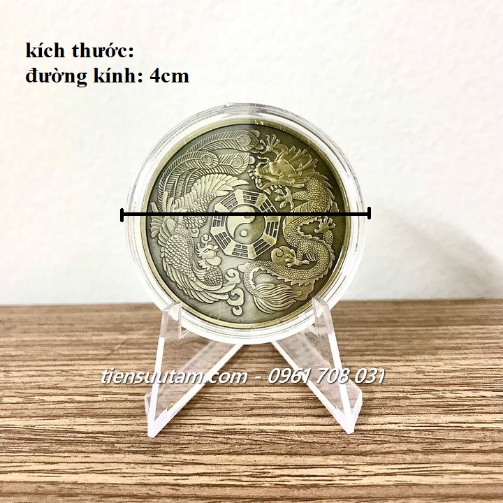 Kích Thước Móc Khoá Xu Long Phụng Bát Quái Âm Dương
