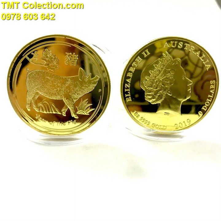 Tiền xu hình con heo Úc mạ Vàng - TMT Collection.com