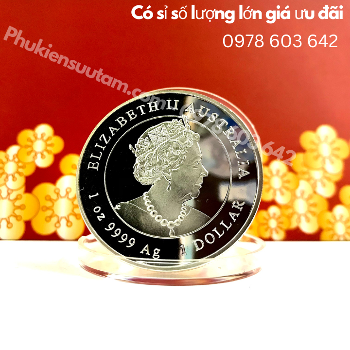 Xu Úc Hình Con Mèo Mạ Bạc tặng túi gấm Lộc - Phukiensuutam.com