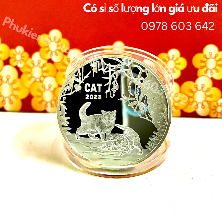 Xu Úc Hình Con Mèo Mạ Bạc tặng túi gấm Lộc - Phukiensuutam.com