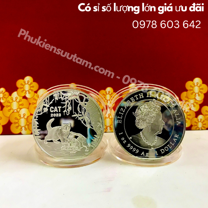 Xu Úc Hình Con Mèo Mạ Bạc tặng túi gấm Lộc - Phukiensuutam.com