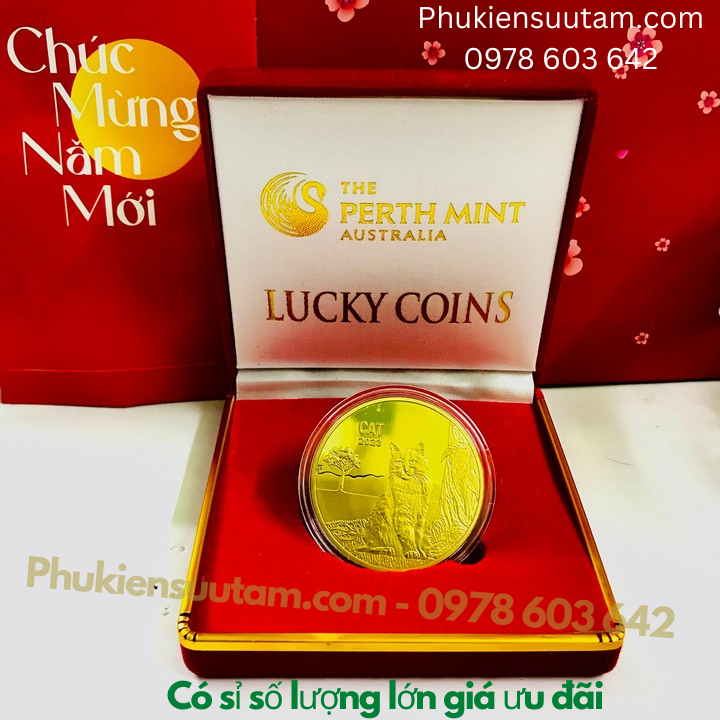 Xu Úc Hình Con Mèo Mạ Vàng tặng hộp nhung - Phukiensuutam.com