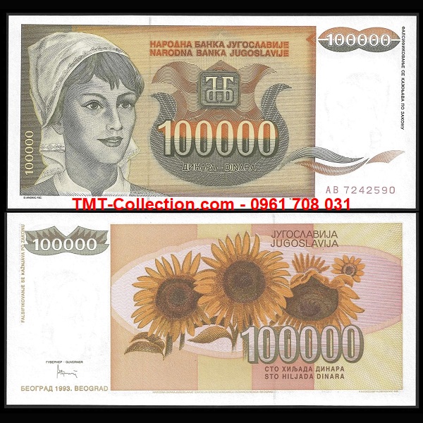 Yugoslavia - Nam Tư 100.000 Dinara 1993