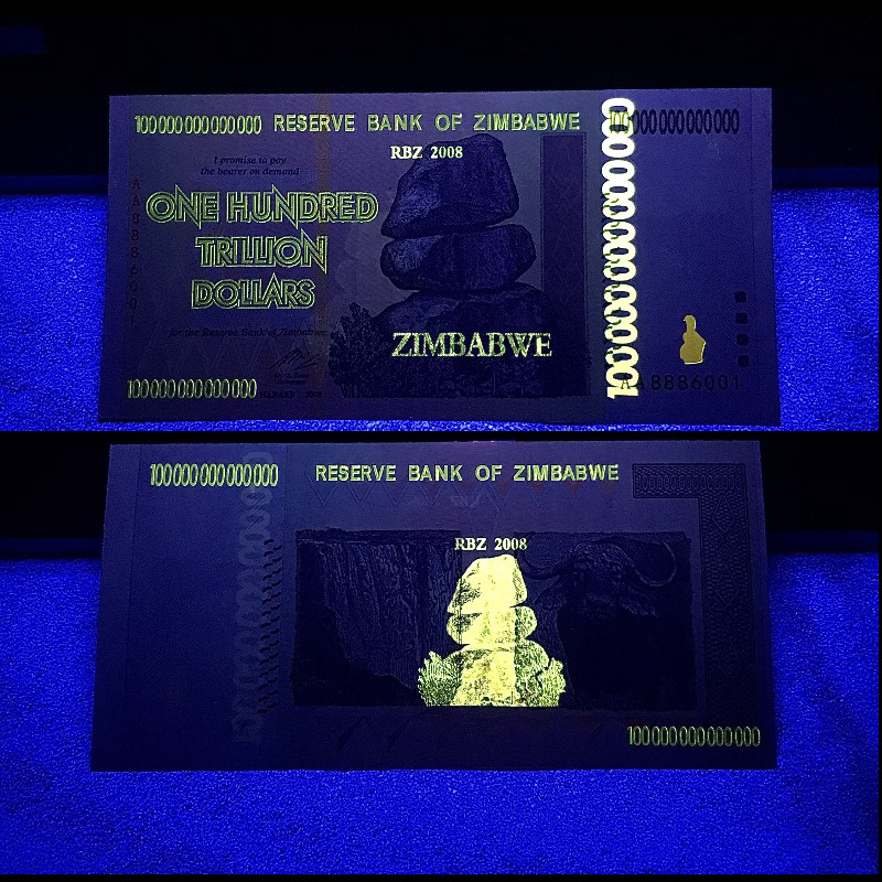 Hình Bóng Chìm Soi Đèn Tiền Lưu Niệm 100 Nghìn Tỷ Zimbabwe Hình Con Trâu