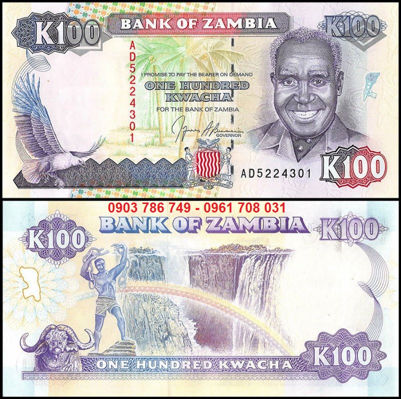 Tiền Sưu Tầm Zambia 100 Kwacha 1991 UNC