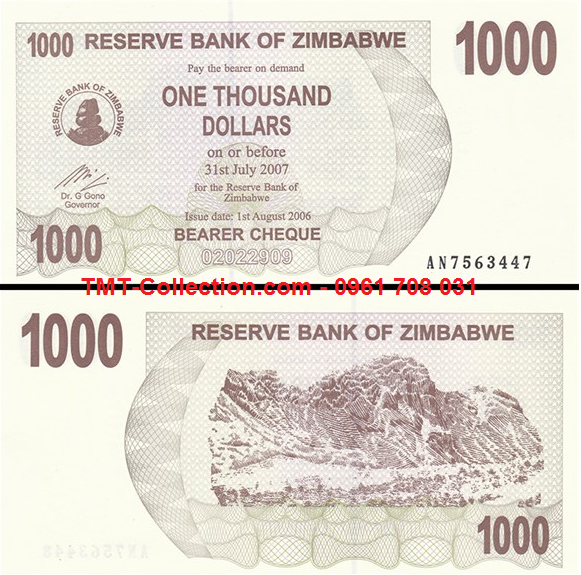Zimbabwe 1000 Dollar 2007 UNC