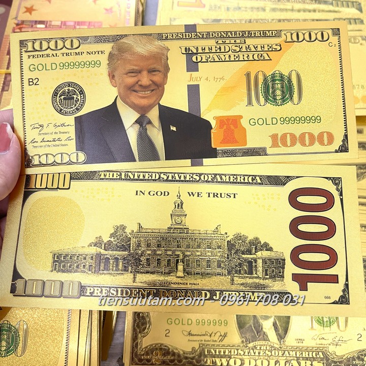 Tiền 1000 USD Donald Trump mạ vàng