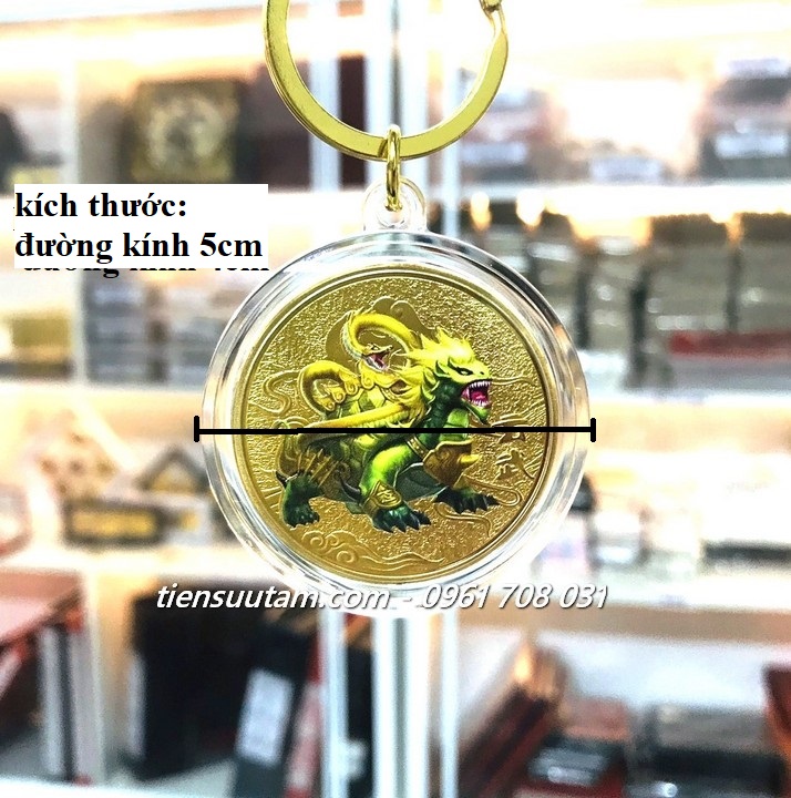 Kích Thước Móc Khoá Xu Phong Thuỷ Tứ Tượng Huyền Vũ Vàng In Màu