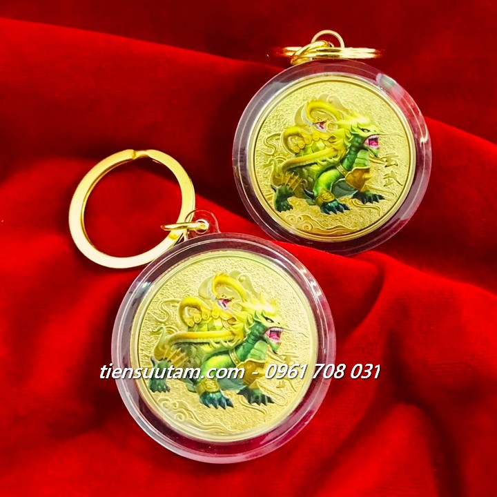 Móc Khoá Xu Phong Thuỷ Tứ Tượng Huyền Vũ Vàng In Màu