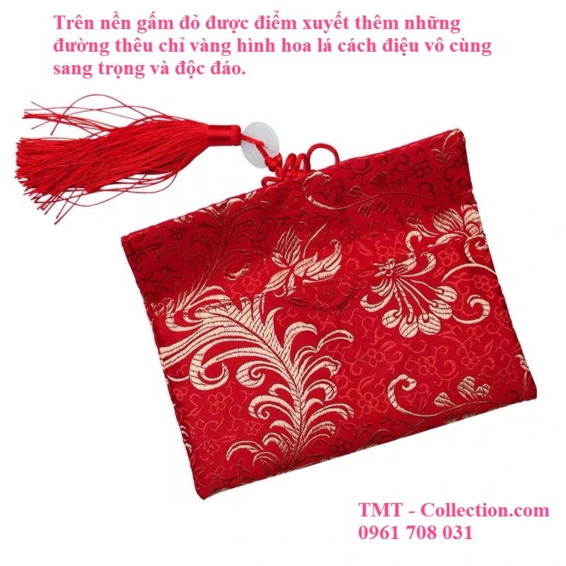 Túi gấm đỏ dây treo đựng tiền lì xì - TMT Collection.com
