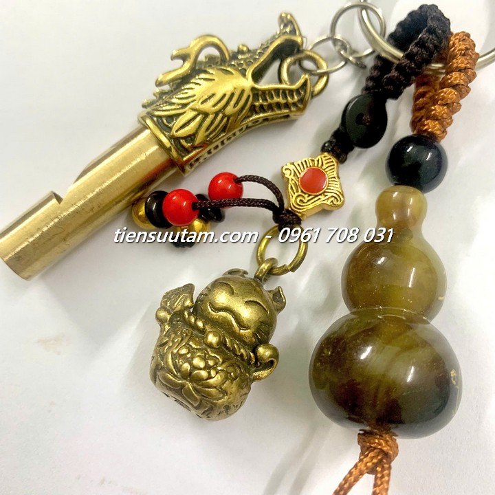 Móc Khoá Còi Đầu Rồng Đồng Hồ Lô Tượng Đồng con Mèo