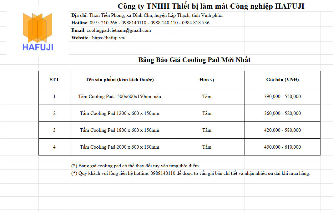 Giá cooling pad mới nhất 2025
