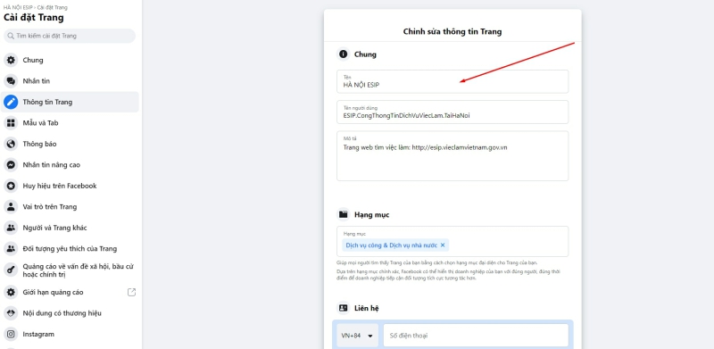 đổi tên fanpage