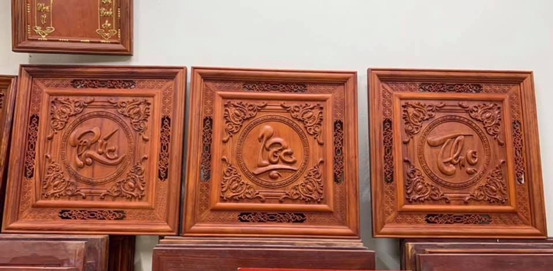 tranh phúc lộc thọ gỗ hương