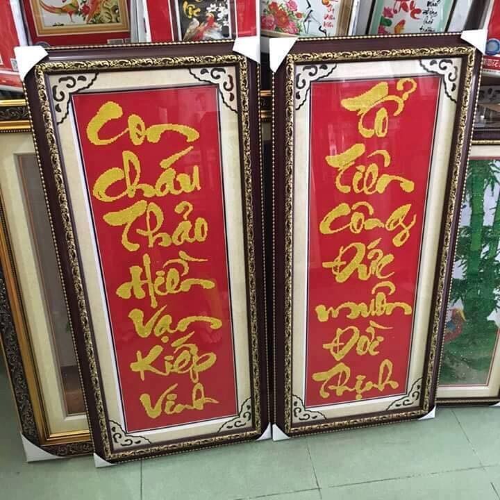 tranh thêu chữ thập câu đối
