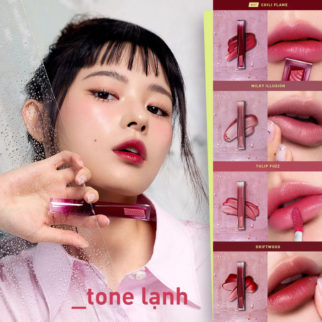 Son Bóng 3CE Misty Lip Bare bảng màu lạnh