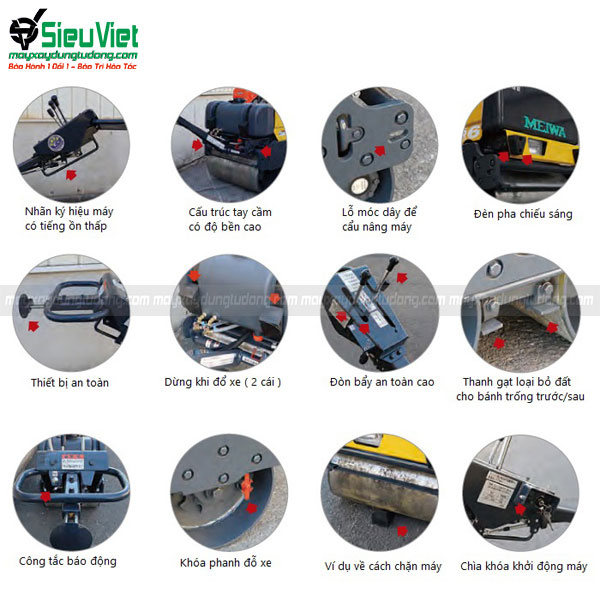 Các bộ phận chính trên xe lu dắt tay Meiwa