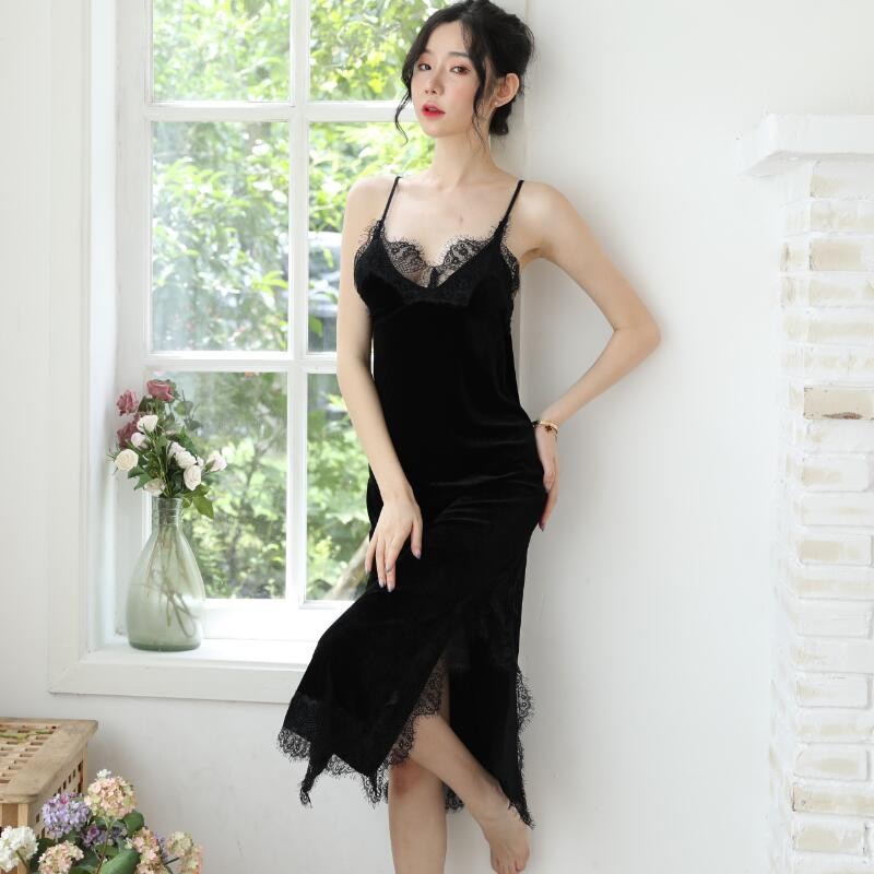 Váy ngủ nhung dài sang trọng cổ điển