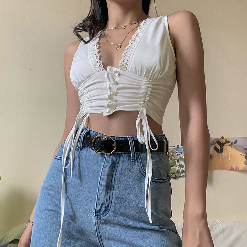 Áo Croptop khuy dây dài