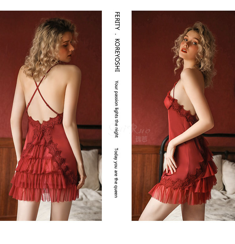 Váy ngủ lụa trơn Quảng Châu cao cấp ngực xuyên thấu