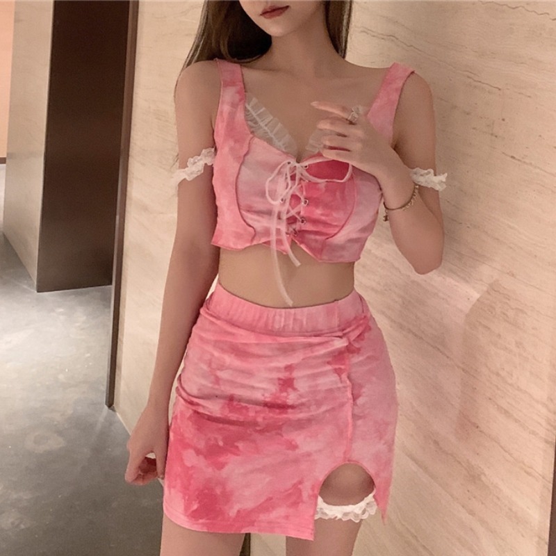 Set áo Croptop chân váy cạp cao