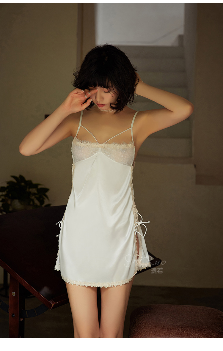 Váy ngủ lụa xẻ thân ren Quảng Châu cao cấp