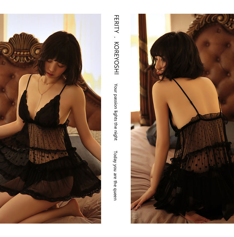 Váy ngủ xuyên thấu chấm bi dáng xòe