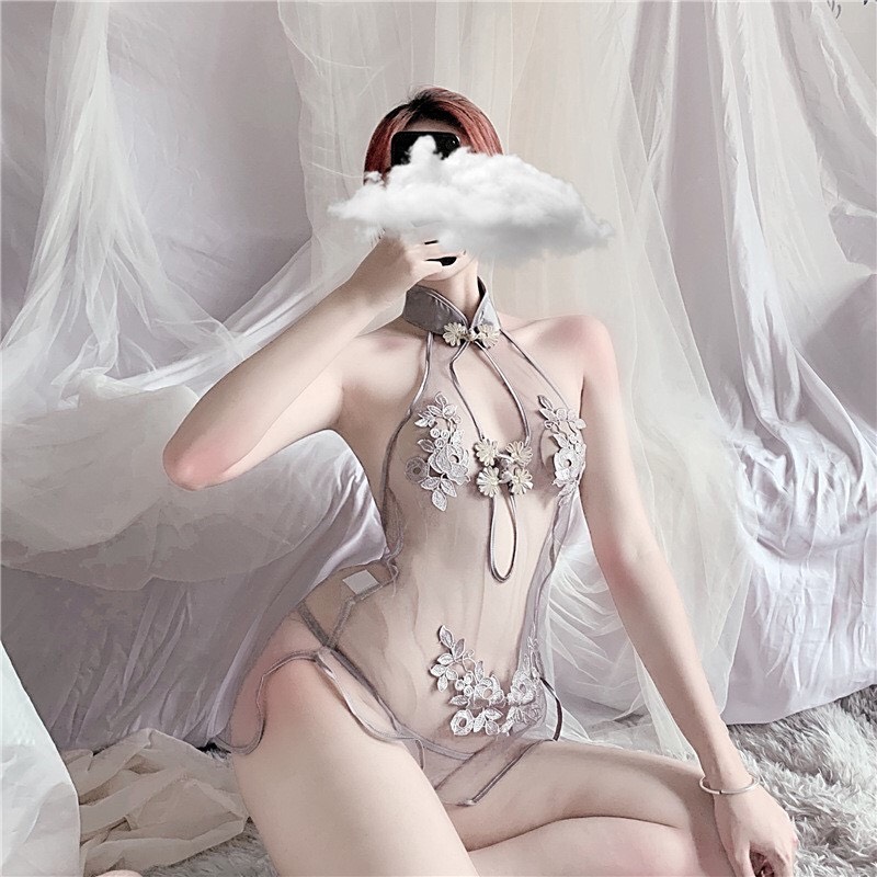 Váy ngủ xuyên thấu trong suốt thêu hoa