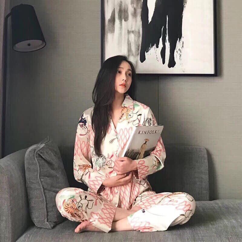 Pijama lụa dài hổ báo