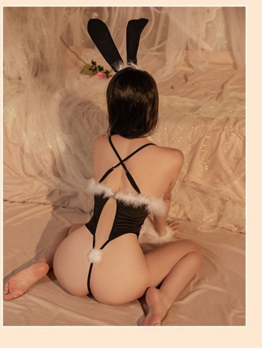 Đồ ngủ Cosplay tai thỏ bodysuit ngực ren xuyên thấu