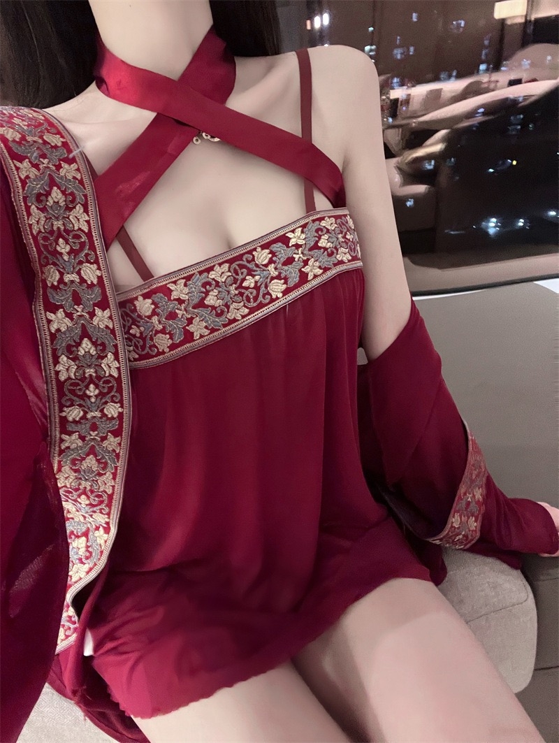 Set ngủ Trung Hoa áo yếm áo choàng xuyên thấu