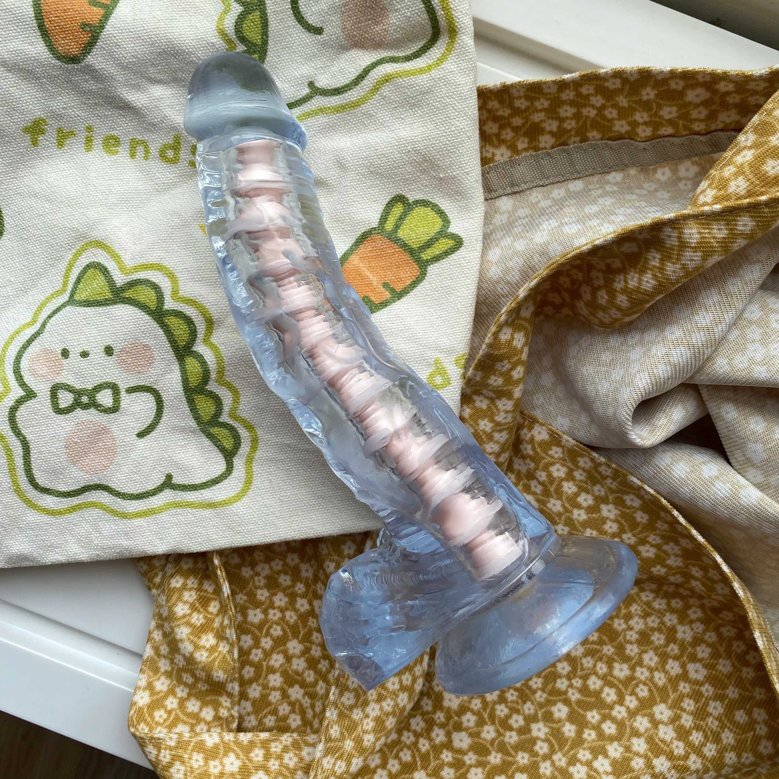 Dương vật giả xương sống uốn nắn 360 độ trong suốt cao cấp