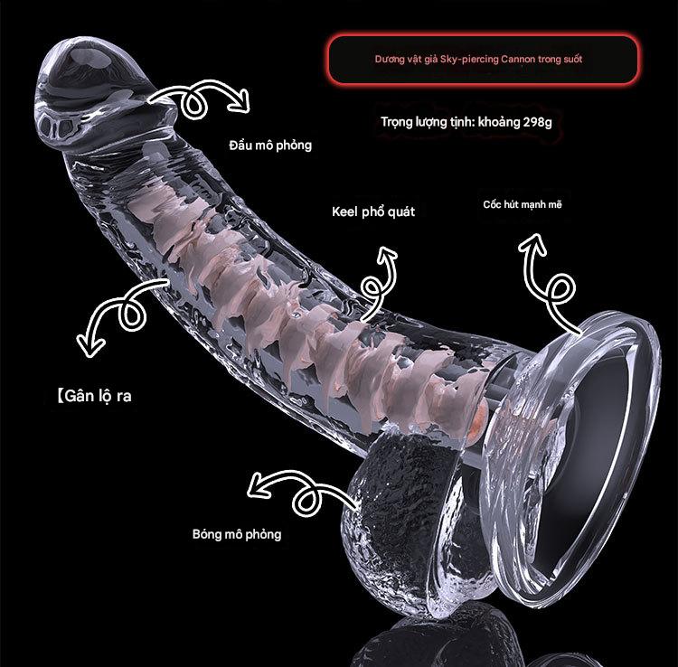 Dương vật giả xương sống uốn nắn 360 độ trong suốt cao cấp