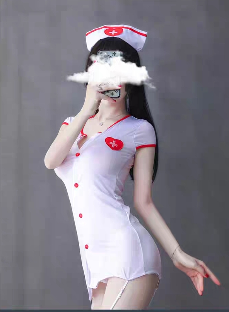 Váy ngủ Cosplay y tá cộc tay có khuy cài