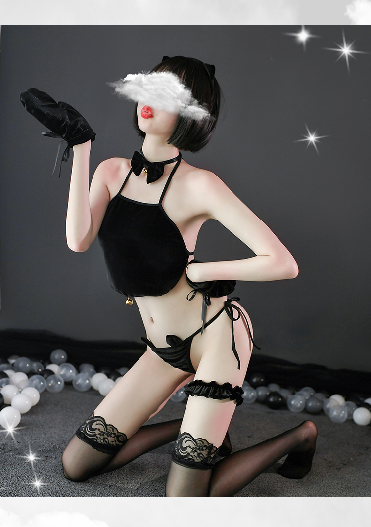 Cosplay áo yếm mèo nhung 2 mảnh