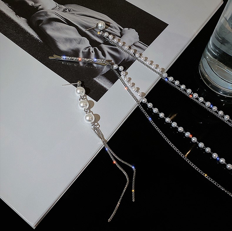 Khuyên tai dài ngọc trai kèm kẹp tóc