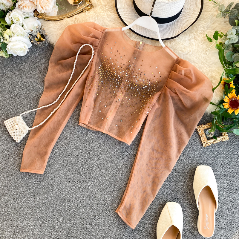 Áo dài tay đính đá phía trước