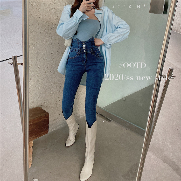 Quần bò nữ khuy cạp cao