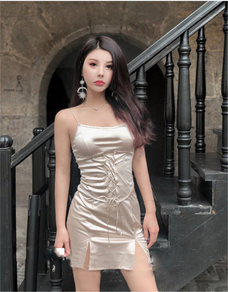 Váy phi lụa đai thắt buộc dây