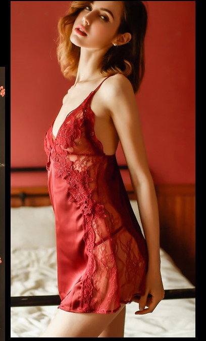 Đầm ngủ lụa 2 dây ren hoa gợi cảm