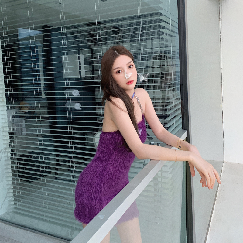 Đầm len nữ dây sắt màu tím