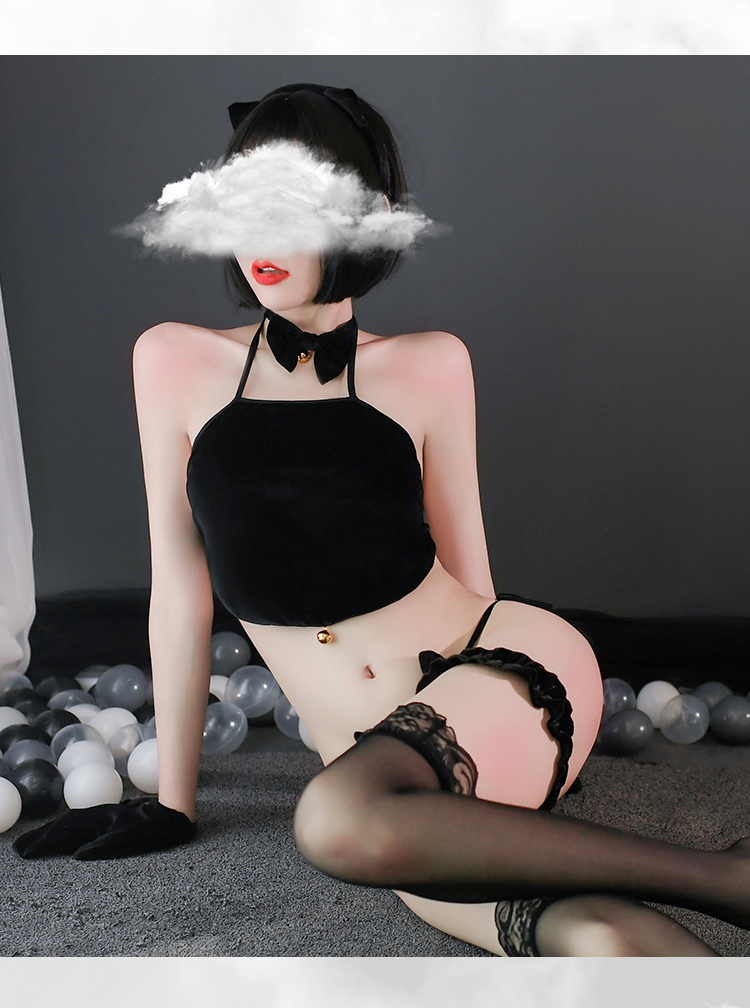 Cosplay áo yếm mèo nhung 2 mảnh