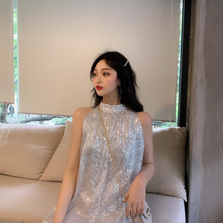 Váy xòe không tay óng ánh