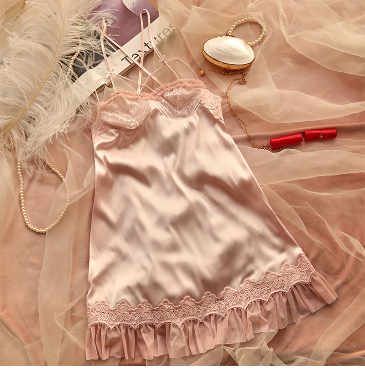 Váy ngủ lụa trơn Quảng Châu cao cấp ngực xuyên thấu