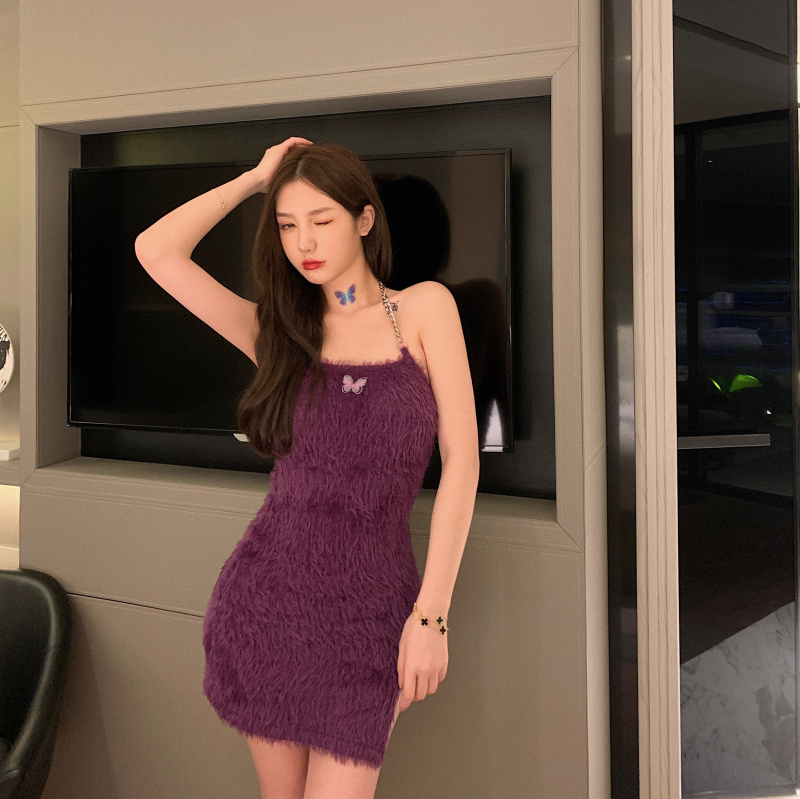 Đầm len nữ dây sắt màu tím